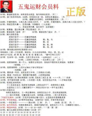 正版五鬼运财会员料